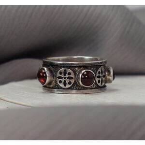 GEO Art Sterling Silver Spinner Garnet Ring 9.56G / Sz 8 / 10mm